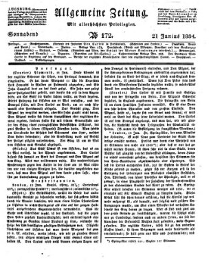 Allgemeine Zeitung Samstag 21. Juni 1834