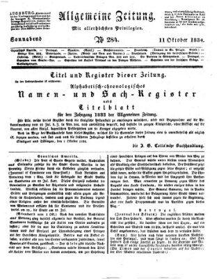 Allgemeine Zeitung Samstag 11. Oktober 1834