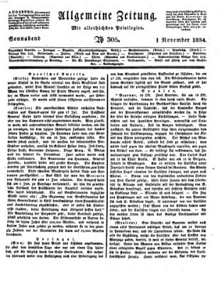 Allgemeine Zeitung Samstag 1. November 1834