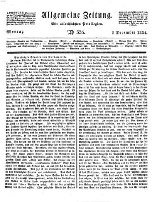 Allgemeine Zeitung Montag 1. Dezember 1834