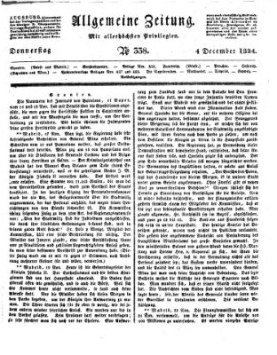 Allgemeine Zeitung Donnerstag 4. Dezember 1834