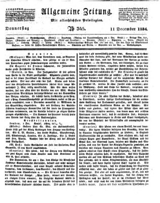 Allgemeine Zeitung Donnerstag 11. Dezember 1834