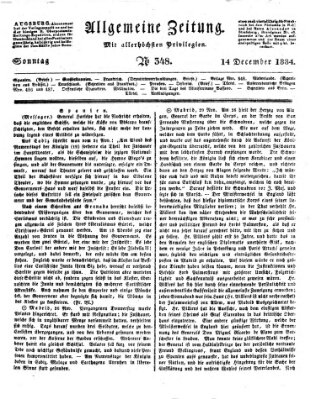 Allgemeine Zeitung Sonntag 14. Dezember 1834