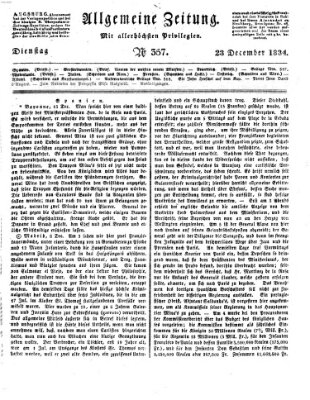 Allgemeine Zeitung Dienstag 23. Dezember 1834