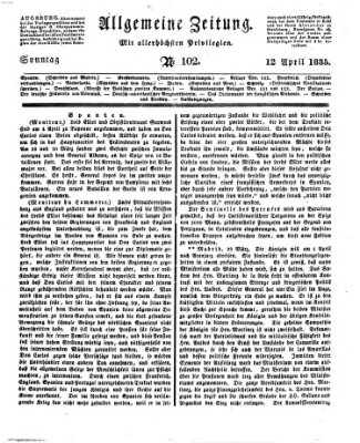 Allgemeine Zeitung Sonntag 12. April 1835