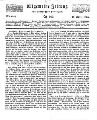 Allgemeine Zeitung Montag 13. April 1835