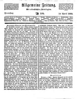 Allgemeine Zeitung Dienstag 14. April 1835