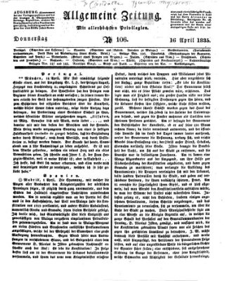 Allgemeine Zeitung Donnerstag 16. April 1835