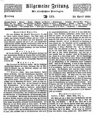 Allgemeine Zeitung Freitag 24. April 1835