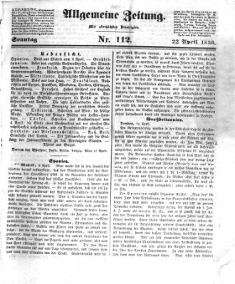 Allgemeine Zeitung Sonntag 22. April 1838