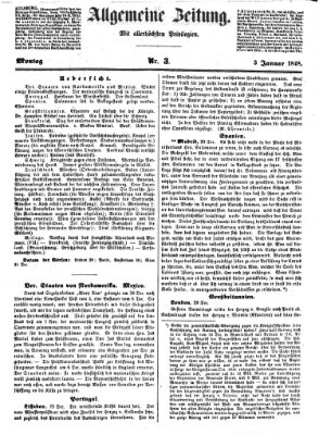 Allgemeine Zeitung Montag 3. Januar 1848