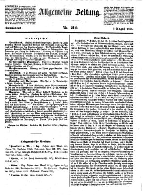 Allgemeine Zeitung Samstag 2. August 1851