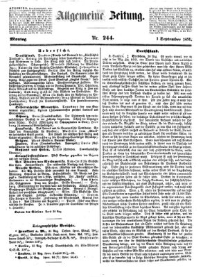 Allgemeine Zeitung Montag 1. September 1851