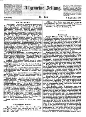 Allgemeine Zeitung Dienstag 2. September 1851