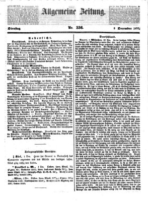 Allgemeine Zeitung Dienstag 2. Dezember 1851