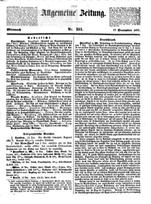 Allgemeine Zeitung Mittwoch 17. Dezember 1851