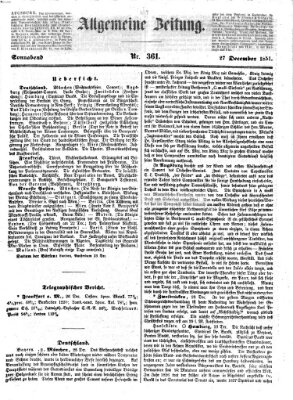 Allgemeine Zeitung Samstag 27. Dezember 1851