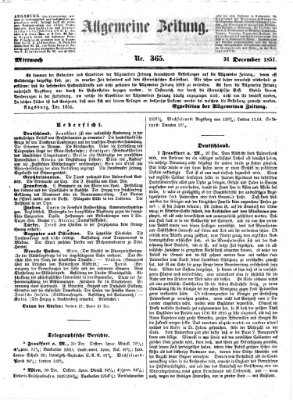 Allgemeine Zeitung Mittwoch 31. Dezember 1851