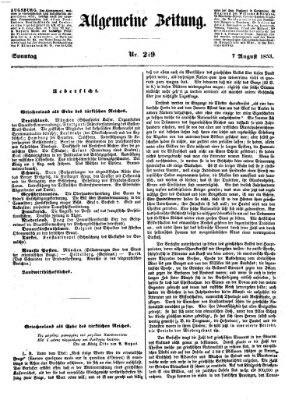 Allgemeine Zeitung Sonntag 7. August 1853