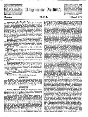 Allgemeine Zeitung Sonntag 2. August 1857