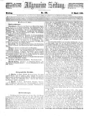 Allgemeine Zeitung Freitag 13. April 1860
