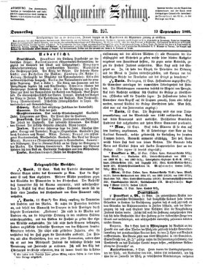 Allgemeine Zeitung Donnerstag 13. September 1860