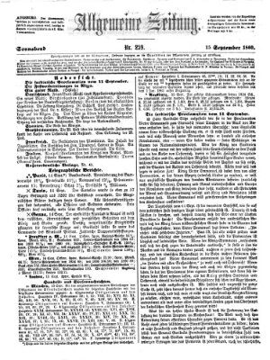 Allgemeine Zeitung Samstag 15. September 1860