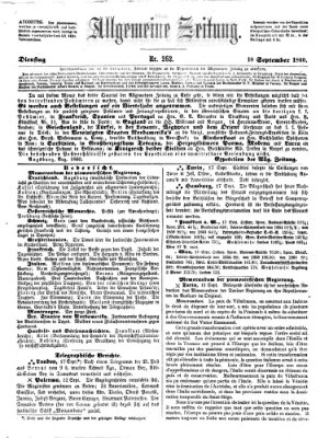 Allgemeine Zeitung Dienstag 18. September 1860