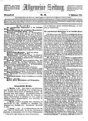 Allgemeine Zeitung Samstag 15. Februar 1862