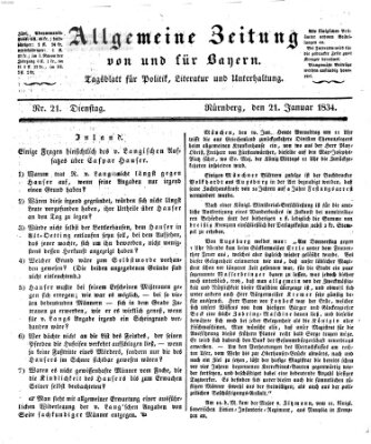 Allgemeine Zeitung von und für Bayern (Fränkischer Kurier) Dienstag 21. Januar 1834