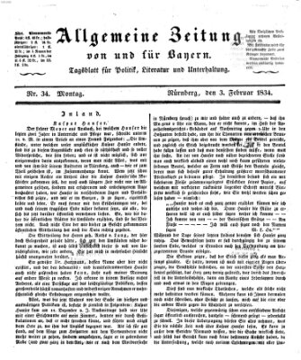 Allgemeine Zeitung von und für Bayern (Fränkischer Kurier) Montag 3. Februar 1834