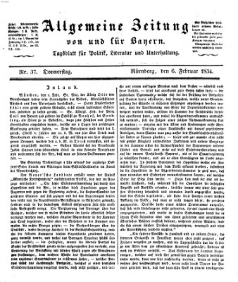 Allgemeine Zeitung von und für Bayern (Fränkischer Kurier) Donnerstag 6. Februar 1834