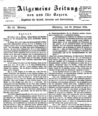 Allgemeine Zeitung von und für Bayern (Fränkischer Kurier) Montag 10. Februar 1834