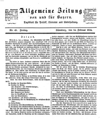 Allgemeine Zeitung von und für Bayern (Fränkischer Kurier) Freitag 14. Februar 1834