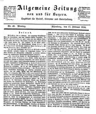 Allgemeine Zeitung von und für Bayern (Fränkischer Kurier) Montag 17. Februar 1834