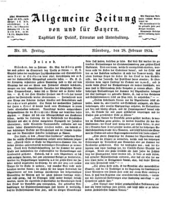 Allgemeine Zeitung von und für Bayern (Fränkischer Kurier) Freitag 28. Februar 1834