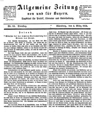 Allgemeine Zeitung von und für Bayern (Fränkischer Kurier) Dienstag 4. März 1834