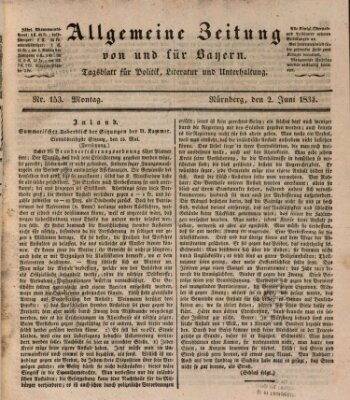 Allgemeine Zeitung von und für Bayern (Fränkischer Kurier) Montag 2. Juni 1834