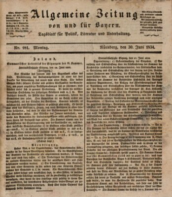 Allgemeine Zeitung von und für Bayern (Fränkischer Kurier) Montag 30. Juni 1834