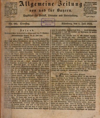 Allgemeine Zeitung von und für Bayern (Fränkischer Kurier) Dienstag 1. Juli 1834