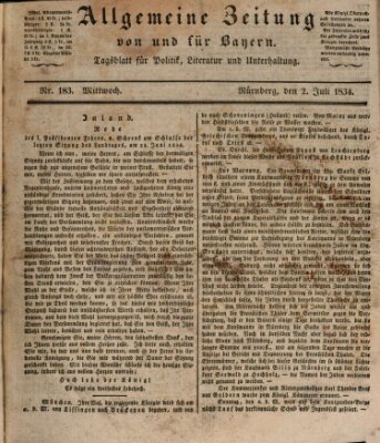 Allgemeine Zeitung von und für Bayern (Fränkischer Kurier) Mittwoch 2. Juli 1834