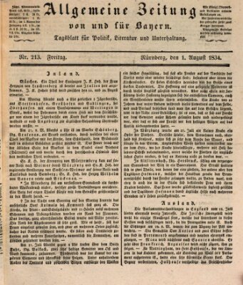 Allgemeine Zeitung von und für Bayern (Fränkischer Kurier) Freitag 1. August 1834