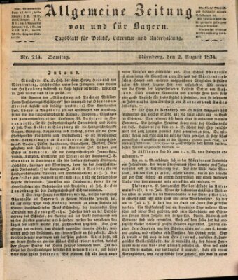 Allgemeine Zeitung von und für Bayern (Fränkischer Kurier) Samstag 2. August 1834