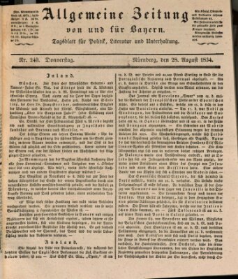 Allgemeine Zeitung von und für Bayern (Fränkischer Kurier) Donnerstag 28. August 1834