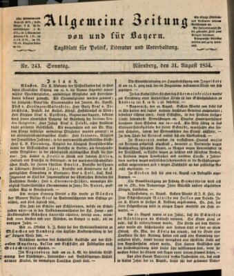 Allgemeine Zeitung von und für Bayern (Fränkischer Kurier) Sonntag 31. August 1834