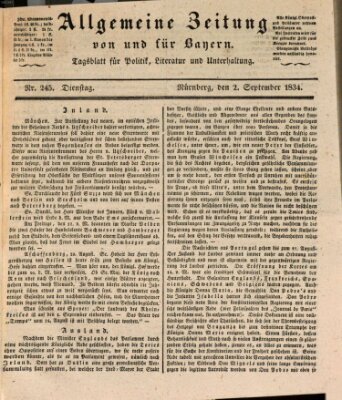 Allgemeine Zeitung von und für Bayern (Fränkischer Kurier) Dienstag 2. September 1834