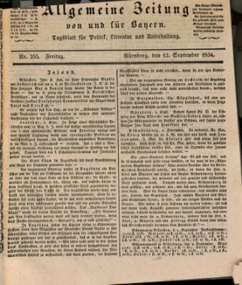 Allgemeine Zeitung von und für Bayern (Fränkischer Kurier) Freitag 12. September 1834