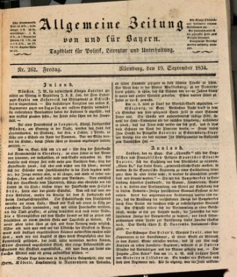 Allgemeine Zeitung von und für Bayern (Fränkischer Kurier) Freitag 19. September 1834