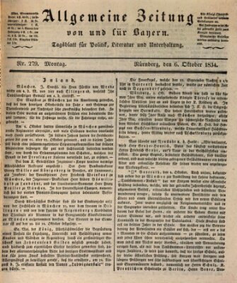 Allgemeine Zeitung von und für Bayern (Fränkischer Kurier) Montag 6. Oktober 1834