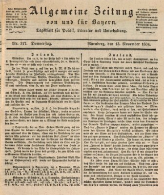 Allgemeine Zeitung von und für Bayern (Fränkischer Kurier) Donnerstag 13. November 1834